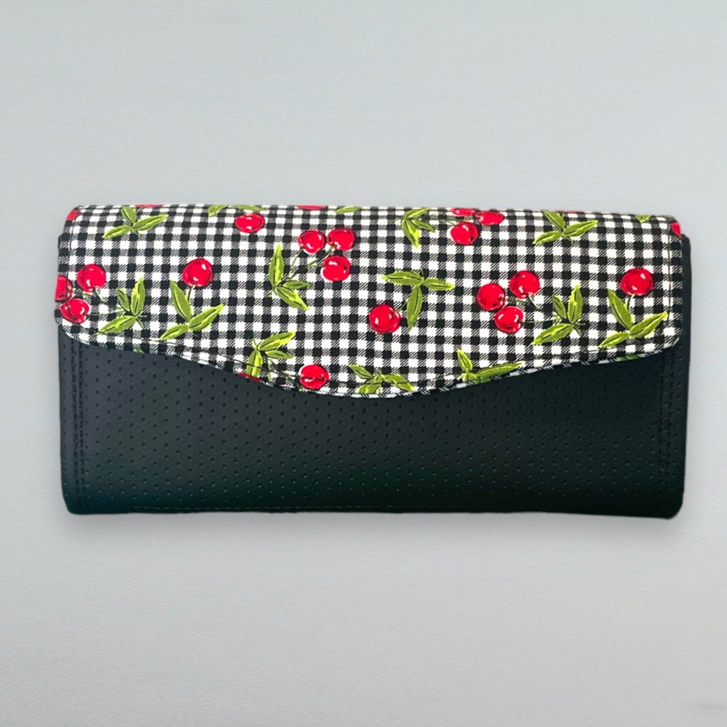 Necessary Clutch Wallet - Cherries and Black Dots, Snap closure