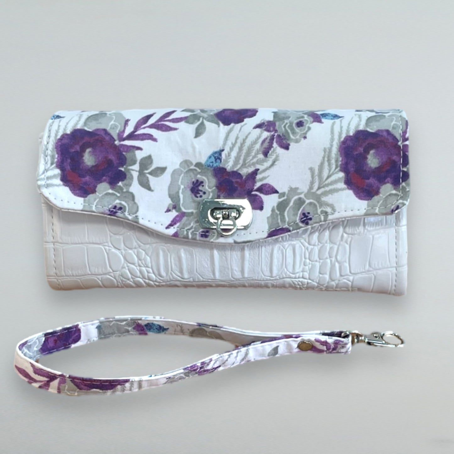 Necessary Clutch Wallet - Purple floral/white croc