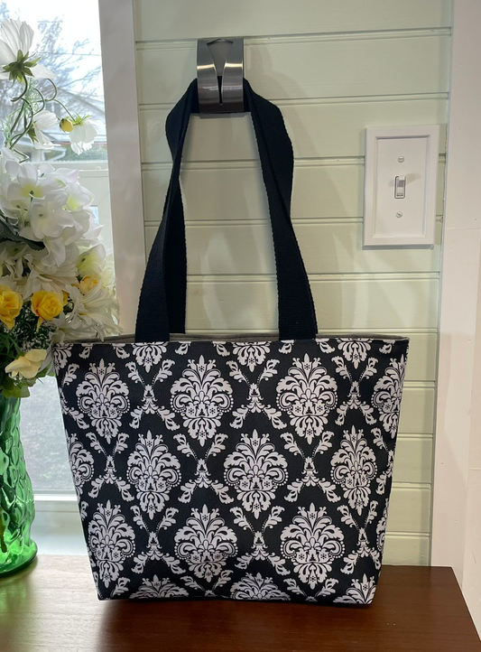 Tote - Black/White Damask