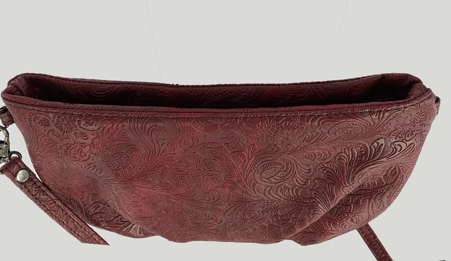 Flora clutch- Burgundy floral tooled